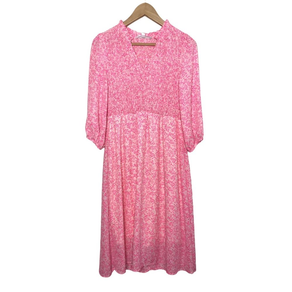 SOLD Superfoxx Pink Floral Smocked Midi Dress Size Small - Picture 2 of 11